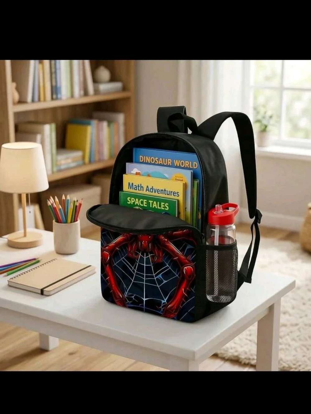 Kids 3-Piece Red Spider Backpack Set - School Bag, Lunch Bag & Pencil Case